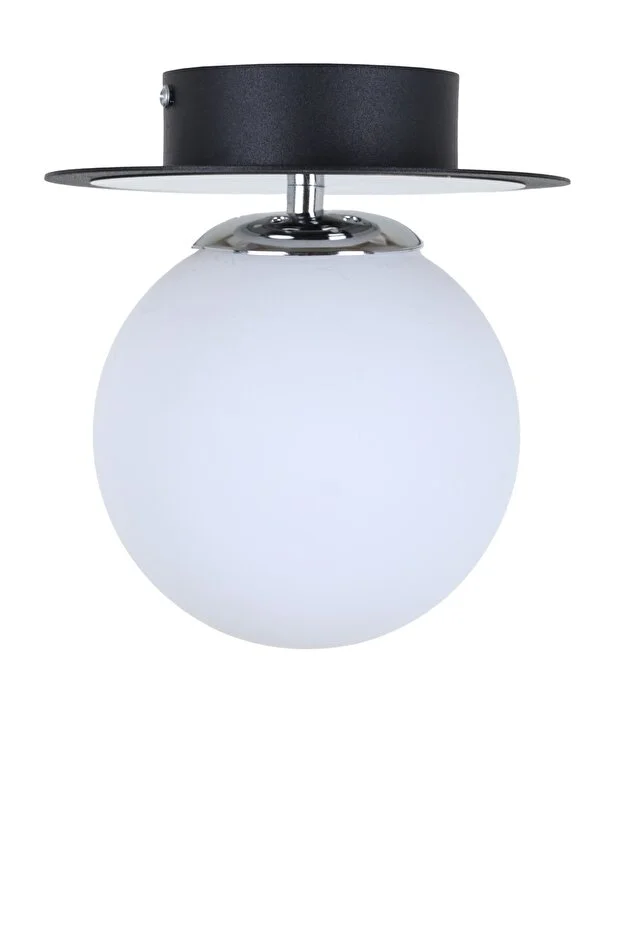 Alora Siyah Krom Beyaz Camlı Plafonyer Avize